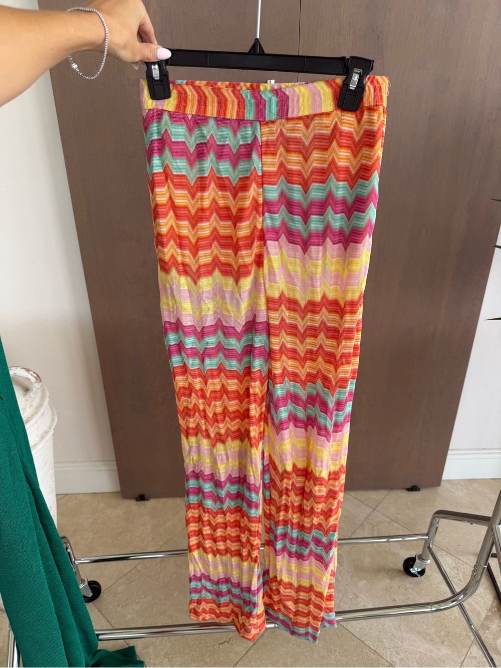 Missoni Multicolor Chevron Wide-Leg Trousers in Orange, Pink & Teal